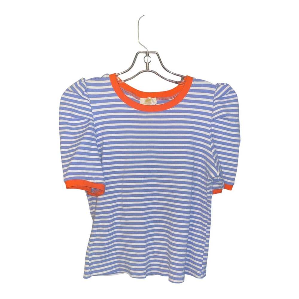 Maeve Puff Sleeve Striped Top Size Large Blue White Orange